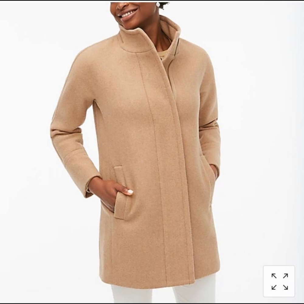 J Crew Village Coat Laine Wool Blend Size 12 Full Zip Sandstone Tan AB457
